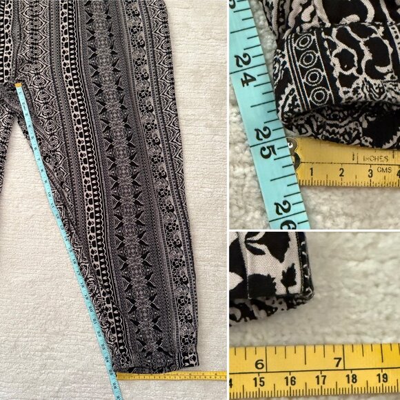 Susan Graver Boho Print Lounge Pants Size 1XP Black White Elastic Waist Joggers - Picture 7 of 12